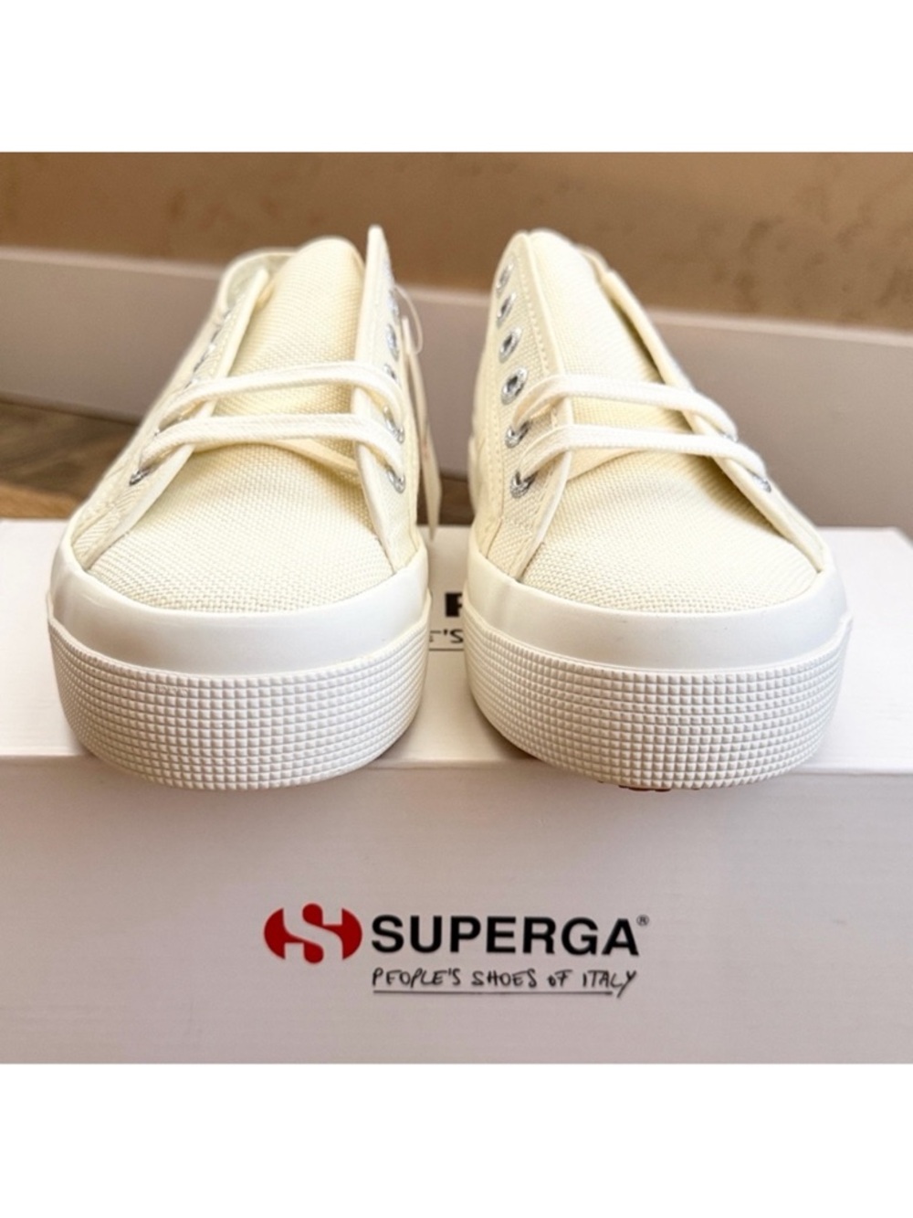 Superga Women's 2790 Beige-Natural Canvas Platform Sneaker—7.5 - Picture 4 of 13